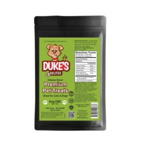 Duke's CBD pet treats packaging, green label.
