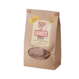 Brown bag of Duke's Delites dog treats.
