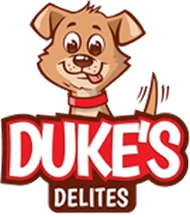 Cartoon dog above "Duke's Delites" logo.