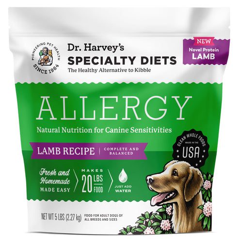 Dr. Harvey's Allergy Lamb Recipe dog food for sensitive dogs.