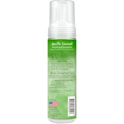 Foaming hand sanitizer bottle with green label on a green background.