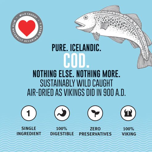Pure Icelandic wild cod, air-dried naturally with no additives.