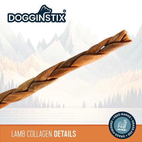 Twisted lamb collagen dog chew with natural texture.