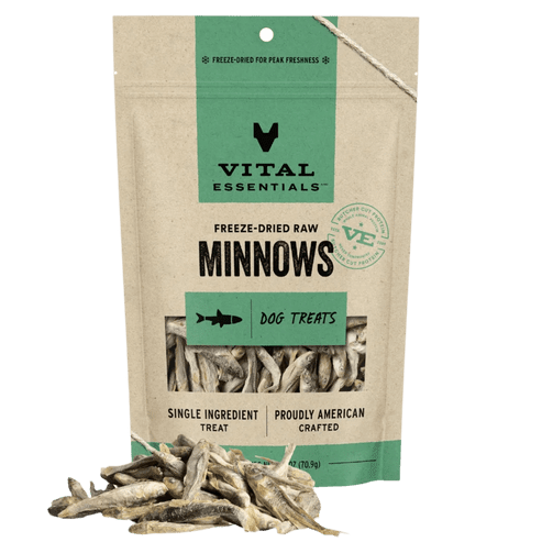 Package of Vital Essentials freeze-dried minnows for pets.