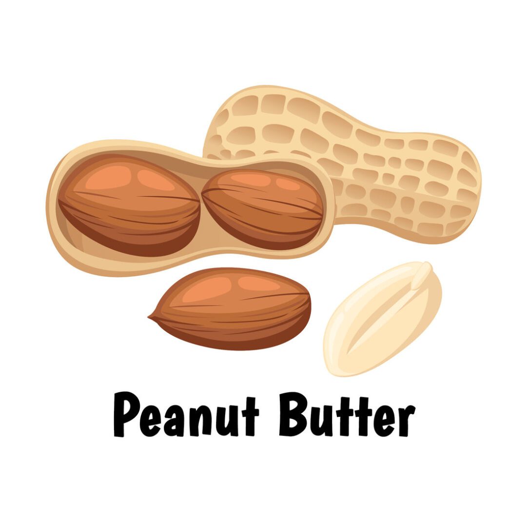 Illustration of peanuts with the label 'Peanut Butter'.