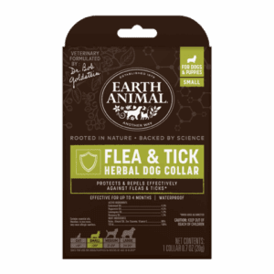 Earth Animal Flea & Tick Herbal Dog Collar packaging with natural ingredients.