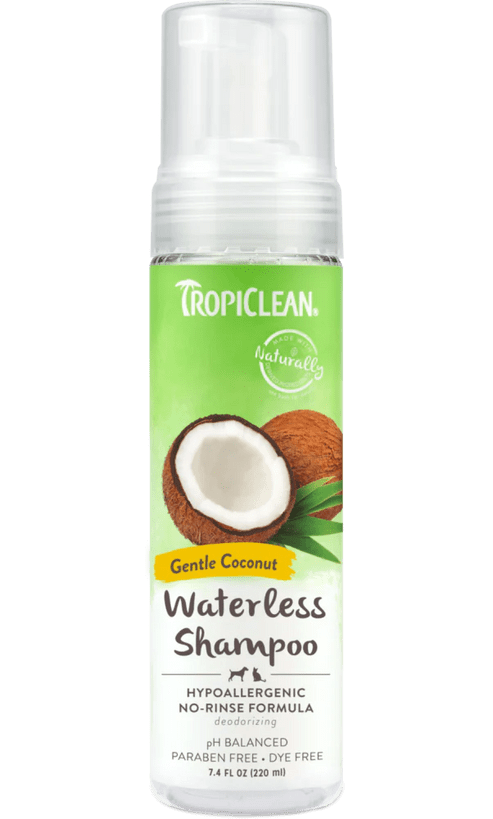 TropiClean Gentle Coconut Waterless Shampoo for pets.