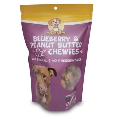 Bag of blueberry and peanut butter dog chews.