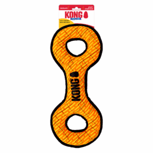 KONG dog toy shaped like an 8 with two holes for chewing.