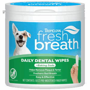 A container of Tom's Fresh Breath Daily Dental Wipes for dogs.