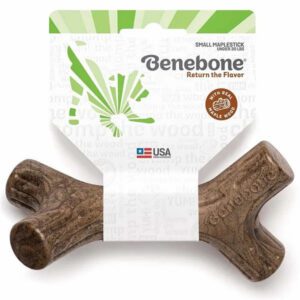Benebone bacon-flavored chew toy for dogs shaped like a bone.