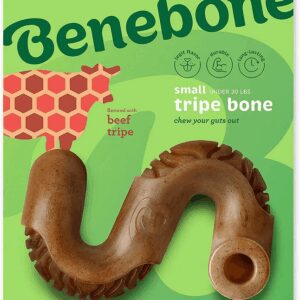 Benebone dog chew toy shaped like a tripe bone for strong chewers.